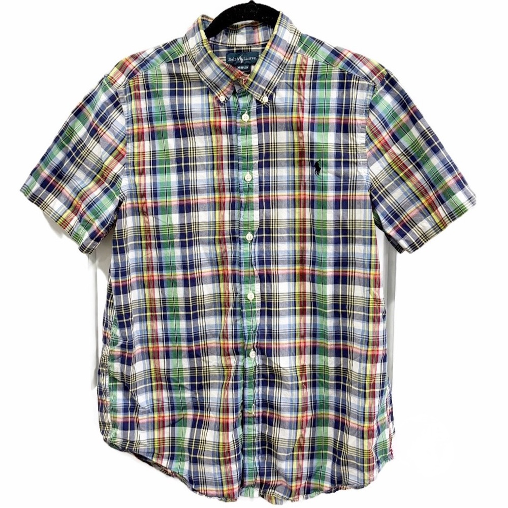 Ralph Lauren Multicolor Plaid Cotton Boys Short-Sleeve Button-Down Shirt XL EUC